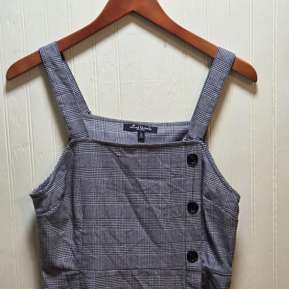 Mixed Threads Dress Womens Large‎ Gray Plaid Sleeveless Square Neck Sheath Short